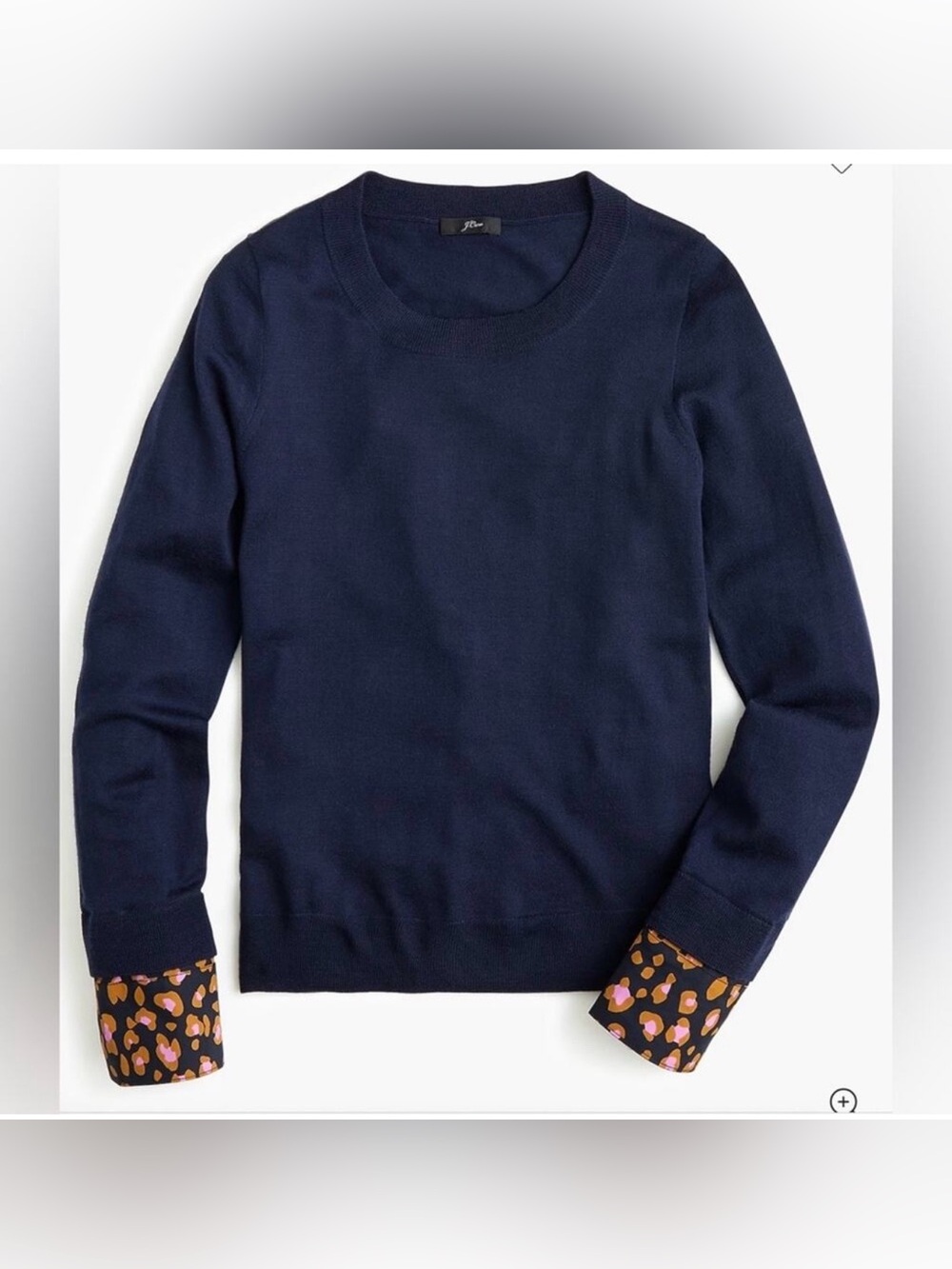 J. Crew Tippi Sweater Leopard French Cuffs 100% Merino Wool Navy Size Medium